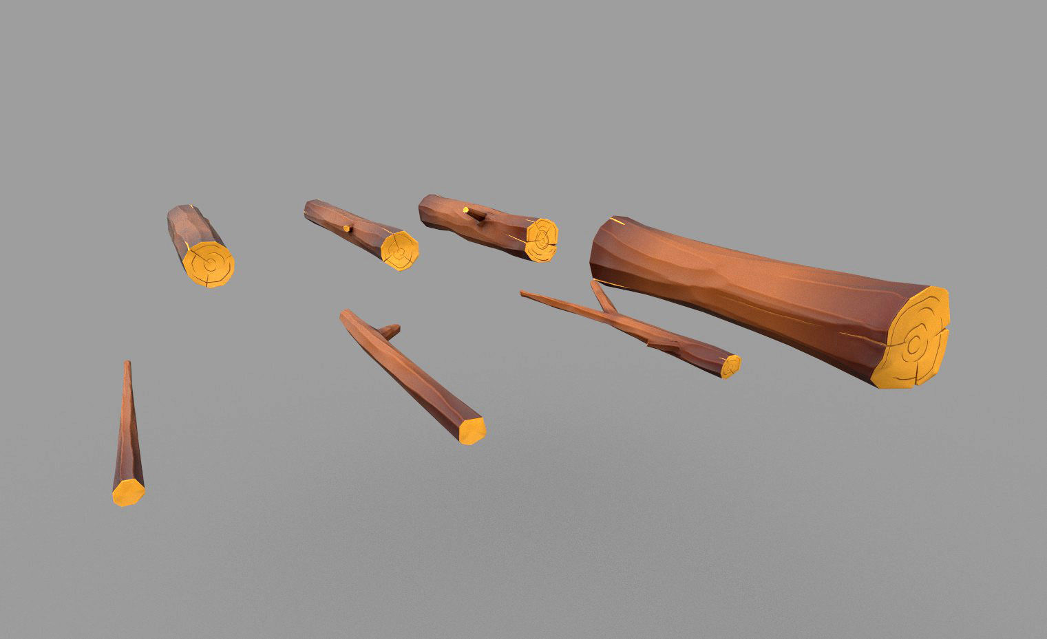 Cartoon Log Styled set Low-poly 3D model_4