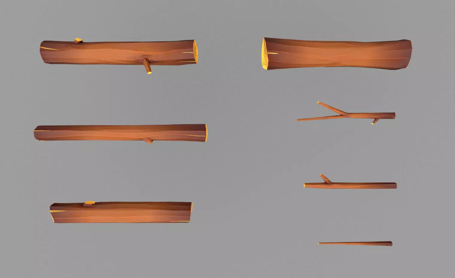 Cartoon Log Styled set Low-poly 3D model_0