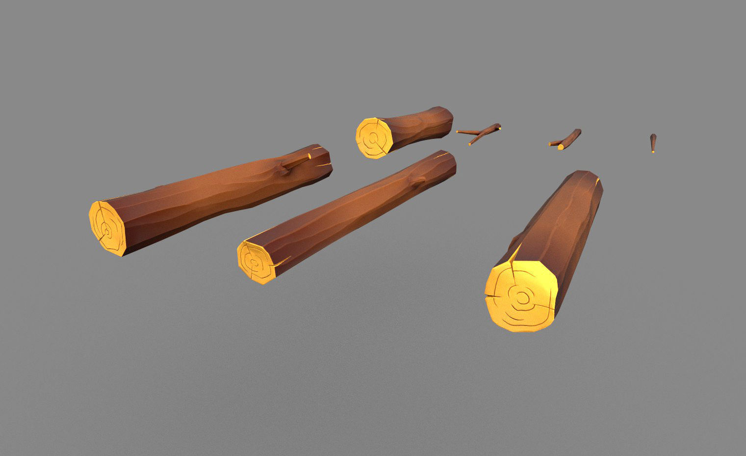 Cartoon Log Styled set Low-poly 3D model_3