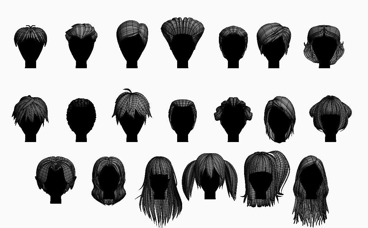 Stylized Hair Factory V1 Low-poly 3D model_2