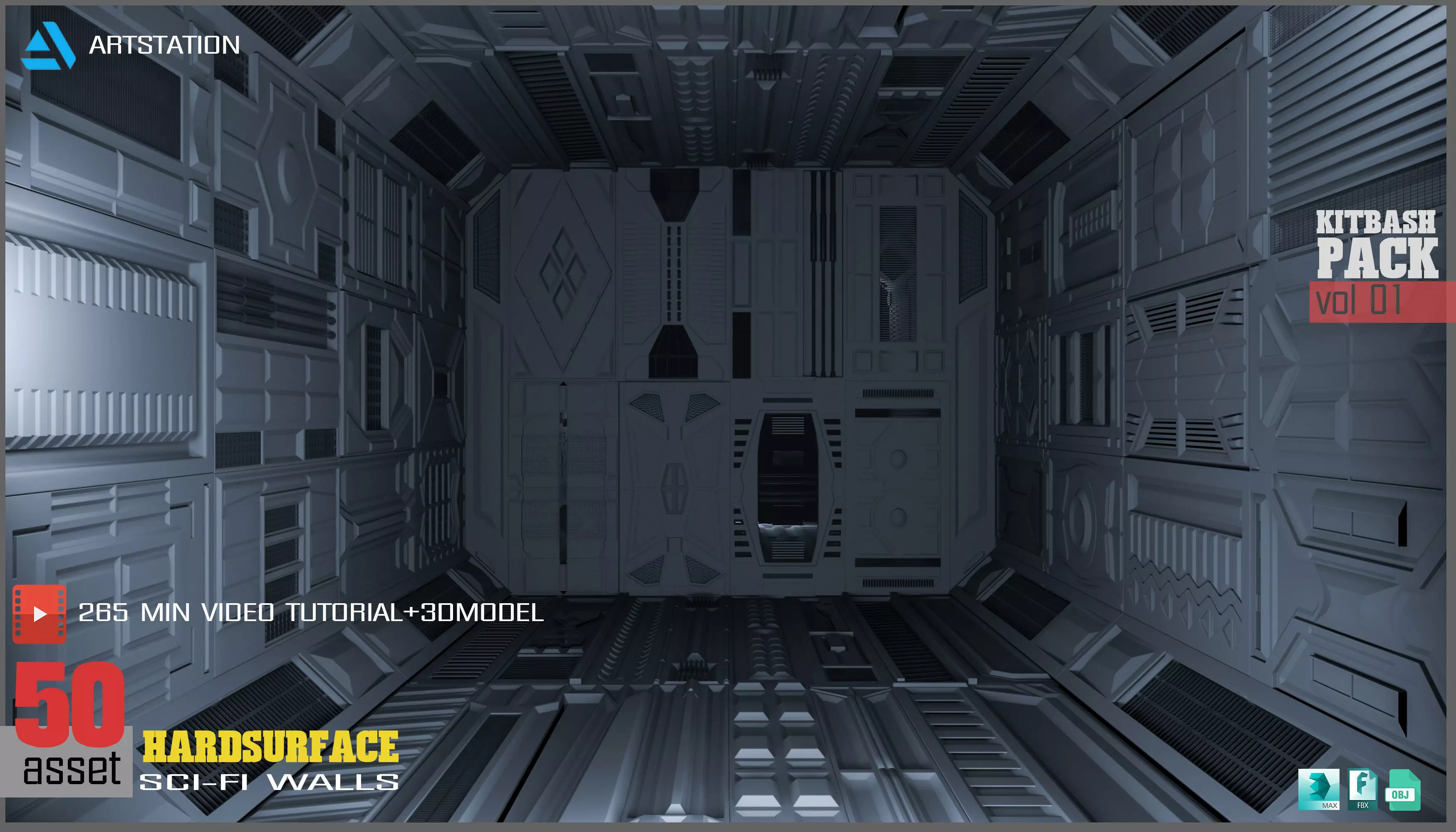 Sci-Fi walls KitBash Pack 50 vol 01 3D model_0