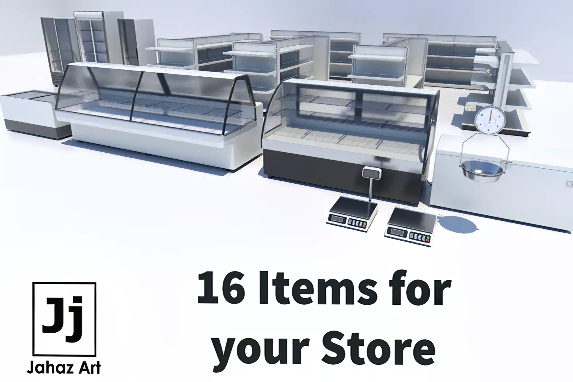 Package Shelves  Refrigerators  Freezers and Scalesed Low-poly 3D model_0