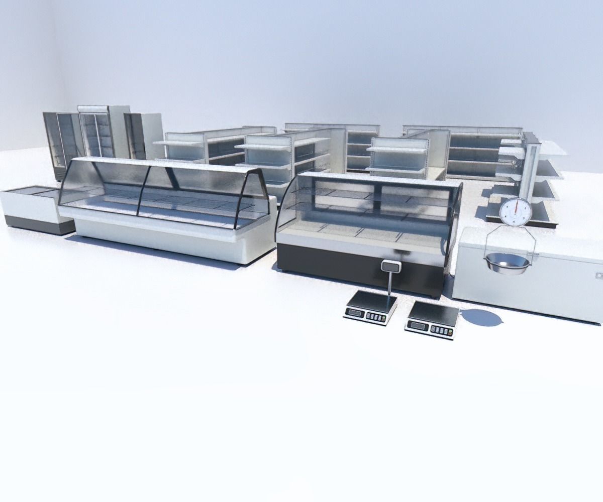 Package Shelves  Refrigerators  Freezers and Scalesed Low-poly 3D model_1