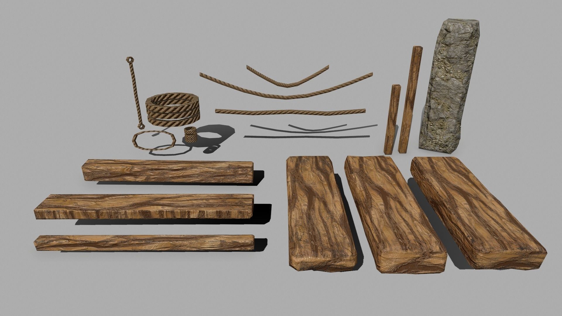 Wood Set rope Low-poly 3D model_2