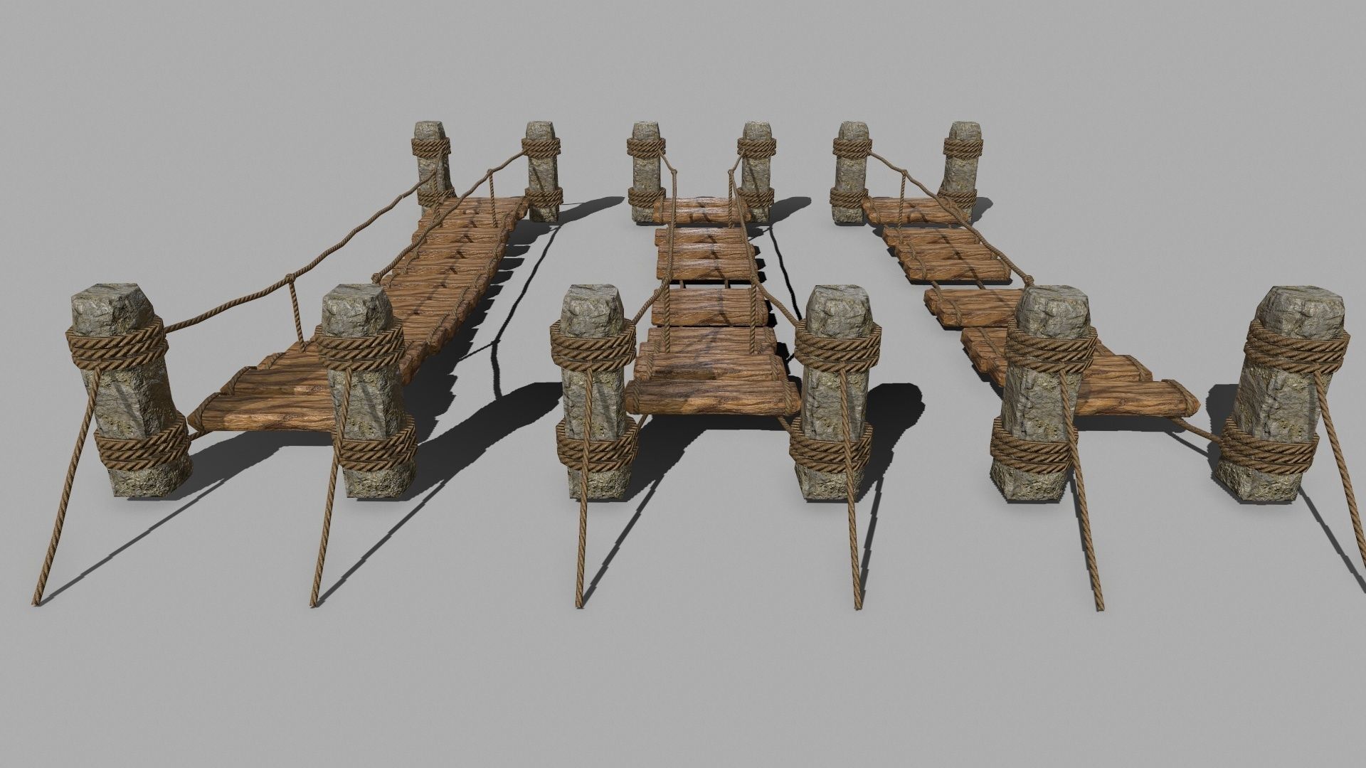 Wood Set rope Low-poly 3D model_6