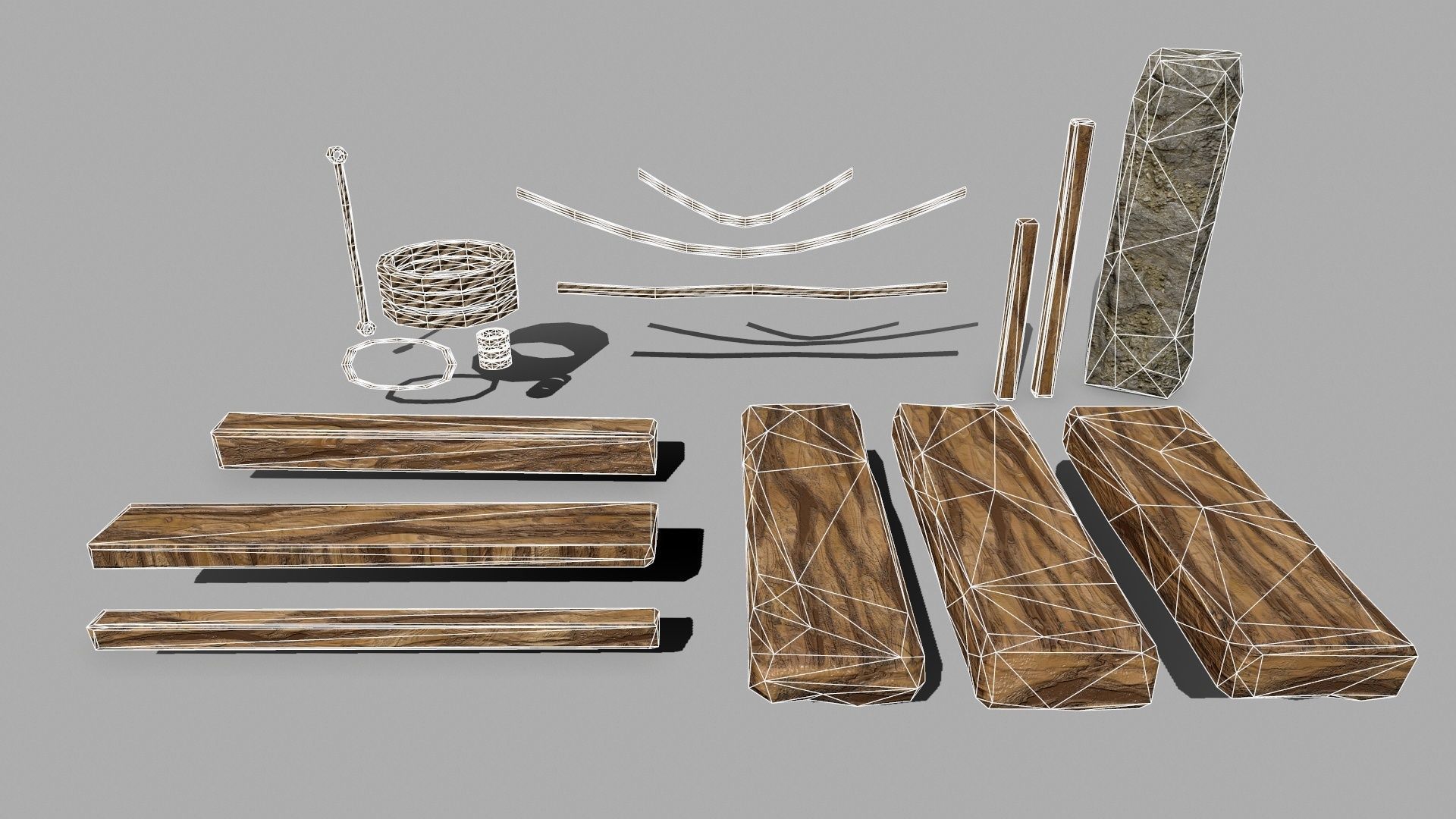 Wood Set rope Low-poly 3D model_3