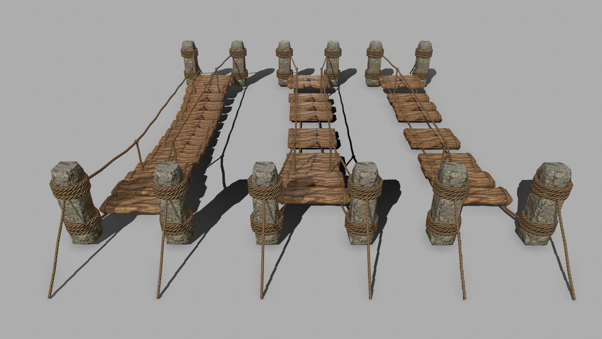 Wood Set rope Low-poly 3D model_7