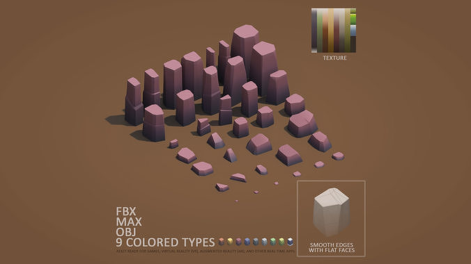 Cartoon Stones Pack1 v2 - Smooth edges with flat faces Low-poly 3D model