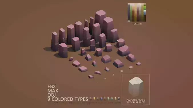 Cartoon Stones Pack1 v2 - Smooth edges with flat faces