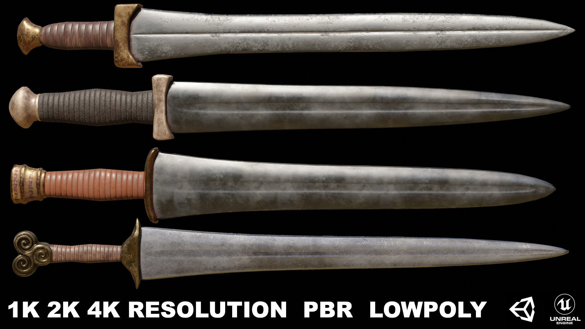 Greek Sword Xiphos Collection Low-poly 3D model_1