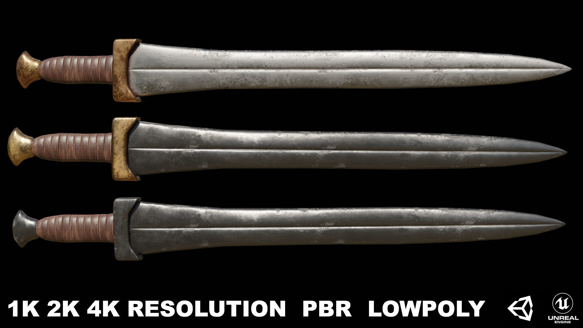 Greek Sword Xiphos Collection Low-poly 3D model_4