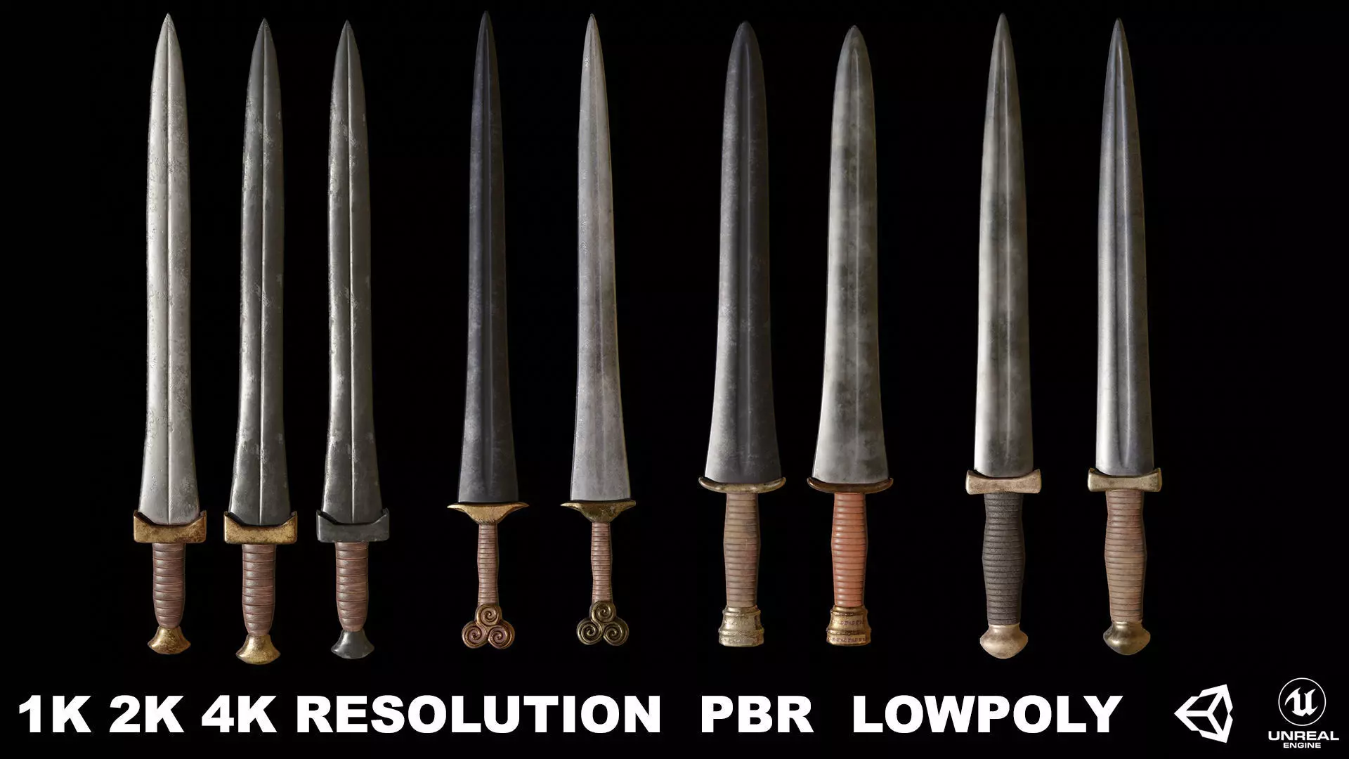 Greek Sword Xiphos Collection Low-poly 3D model_0