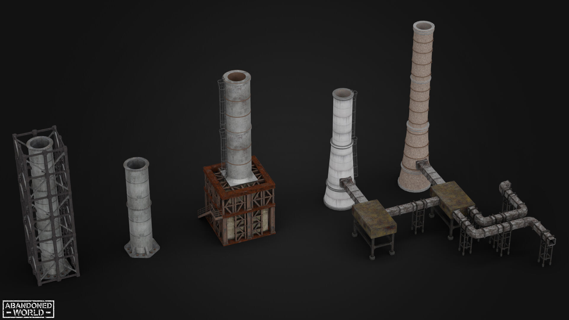 Modular Industrial Pipe Low-poly 3D model_2