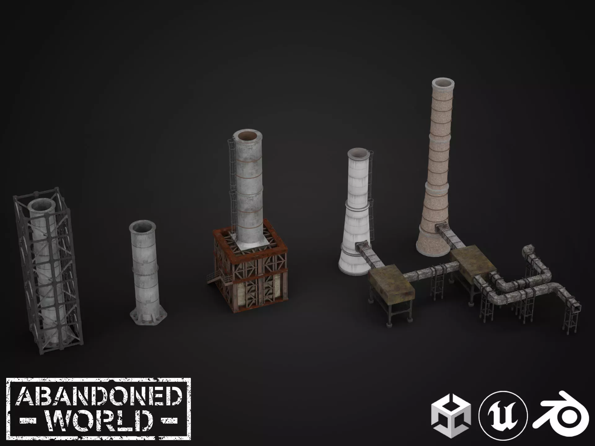 Modular Industrial Pipe Low-poly 3D model_0