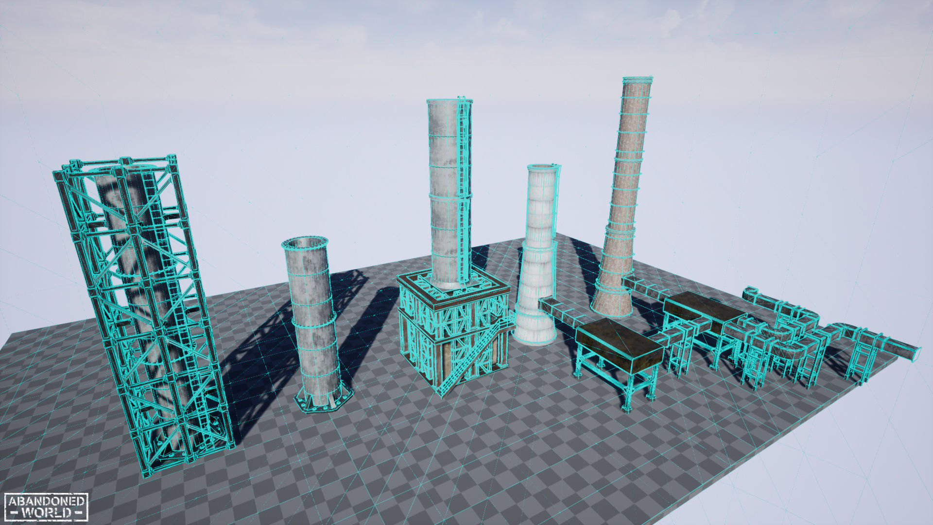 Modular Industrial Pipe Low-poly 3D model_24