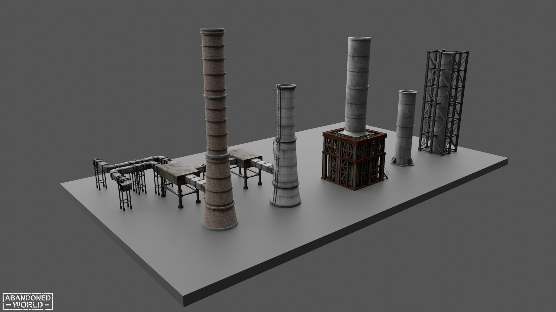 Modular Industrial Pipe Low-poly 3D model_31