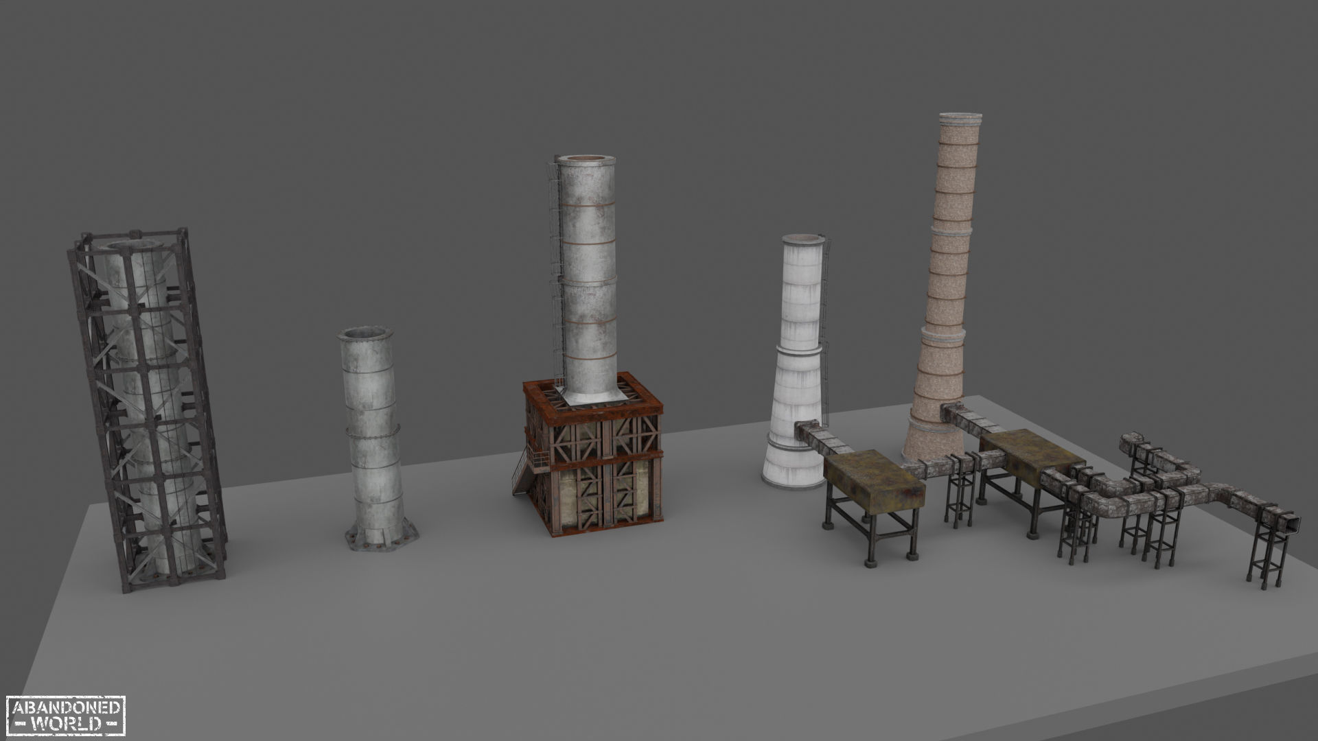 Modular Industrial Pipe Low-poly 3D model_29