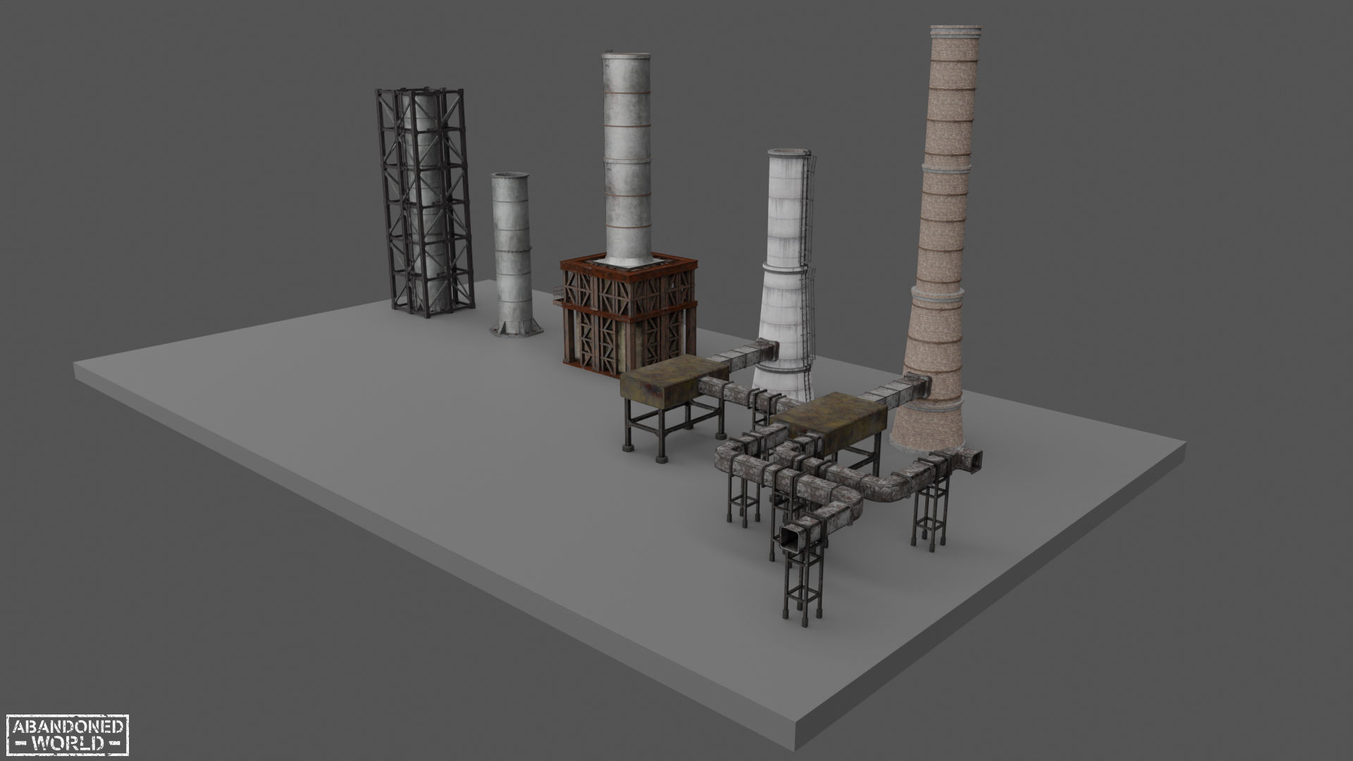 Modular Industrial Pipe Low-poly 3D model_27