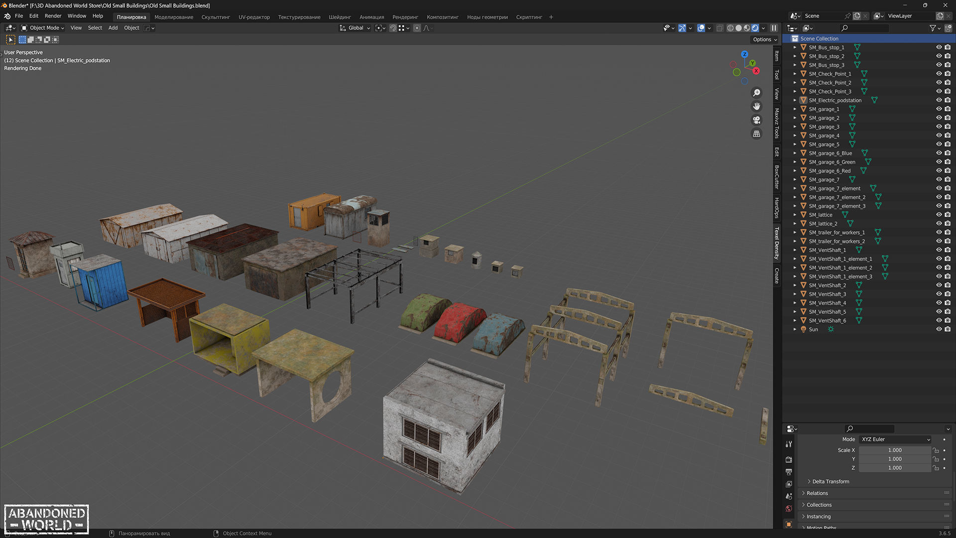 Old Small Buildings Low-poly 3D model_3