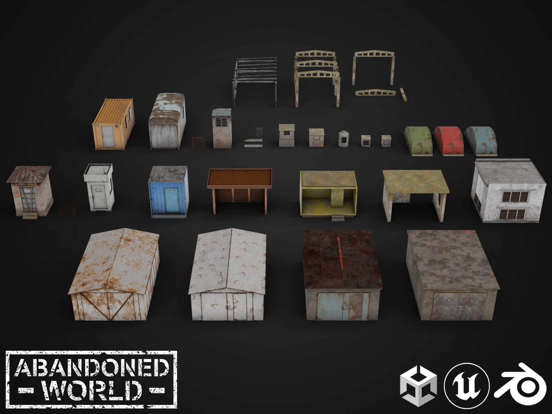 Old Small Buildings Low-poly 3D model_2