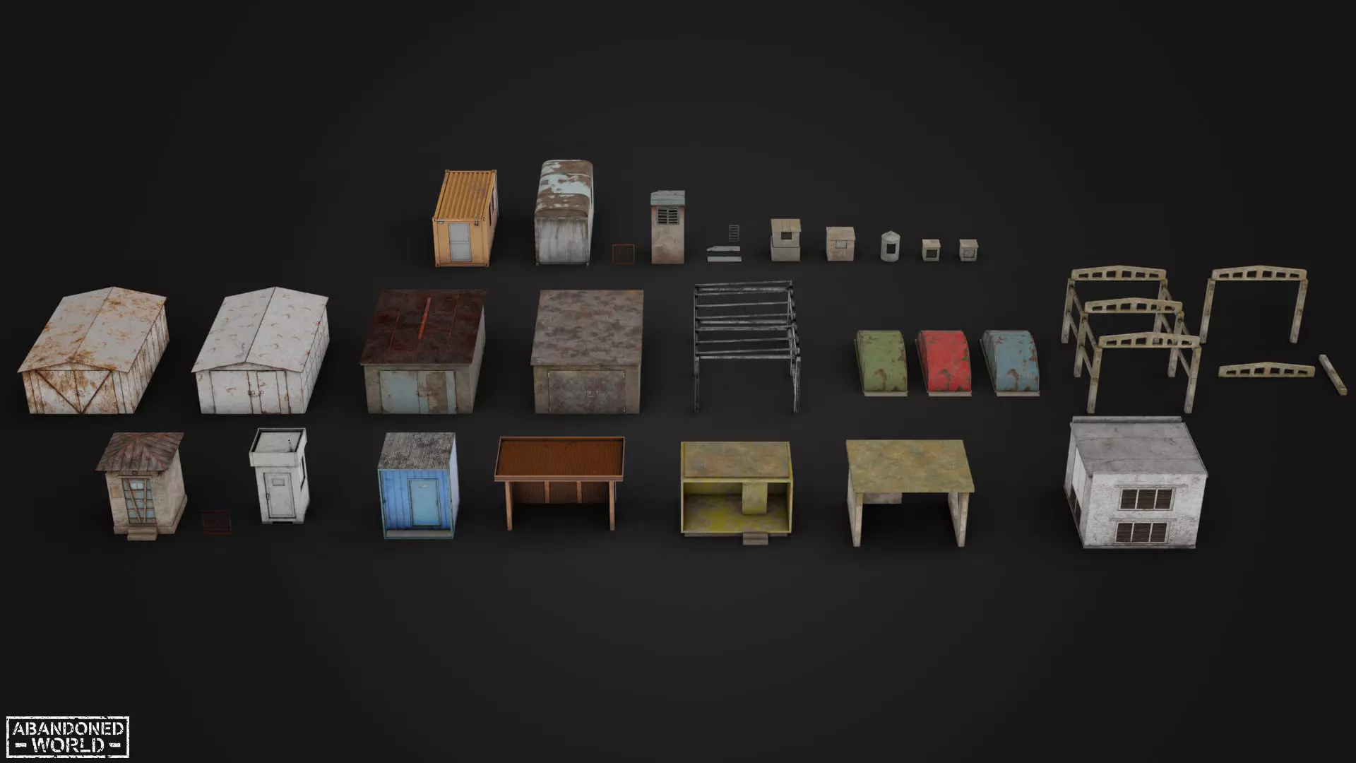 Old Small Buildings Low-poly 3D model_0