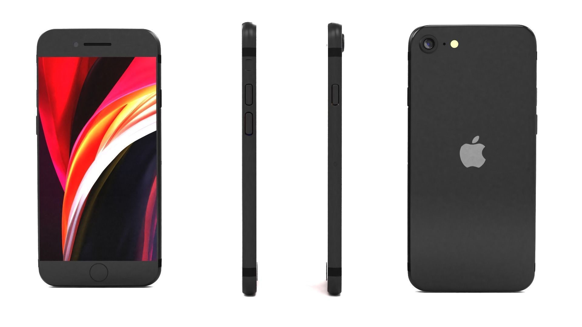 Black 3D model of Apple iPhone SE 2020 3D model_2
