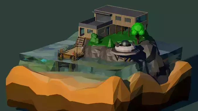 Cartoon Low Poly Tugboat Illustration 3D model