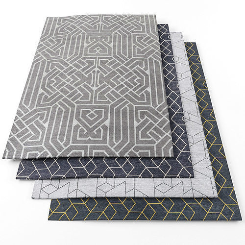 Rugs-830 four rugs with geometric patterns Low-poly 3D model