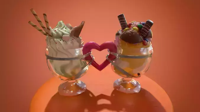 Ice cream in a heart style cup Low-poly 3D model