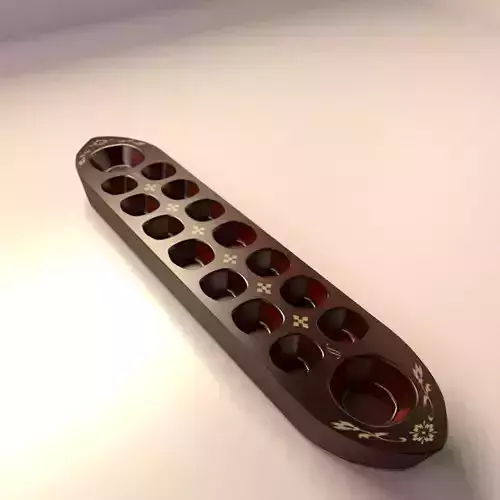 Congkak wooden tray with holes in it 3D model