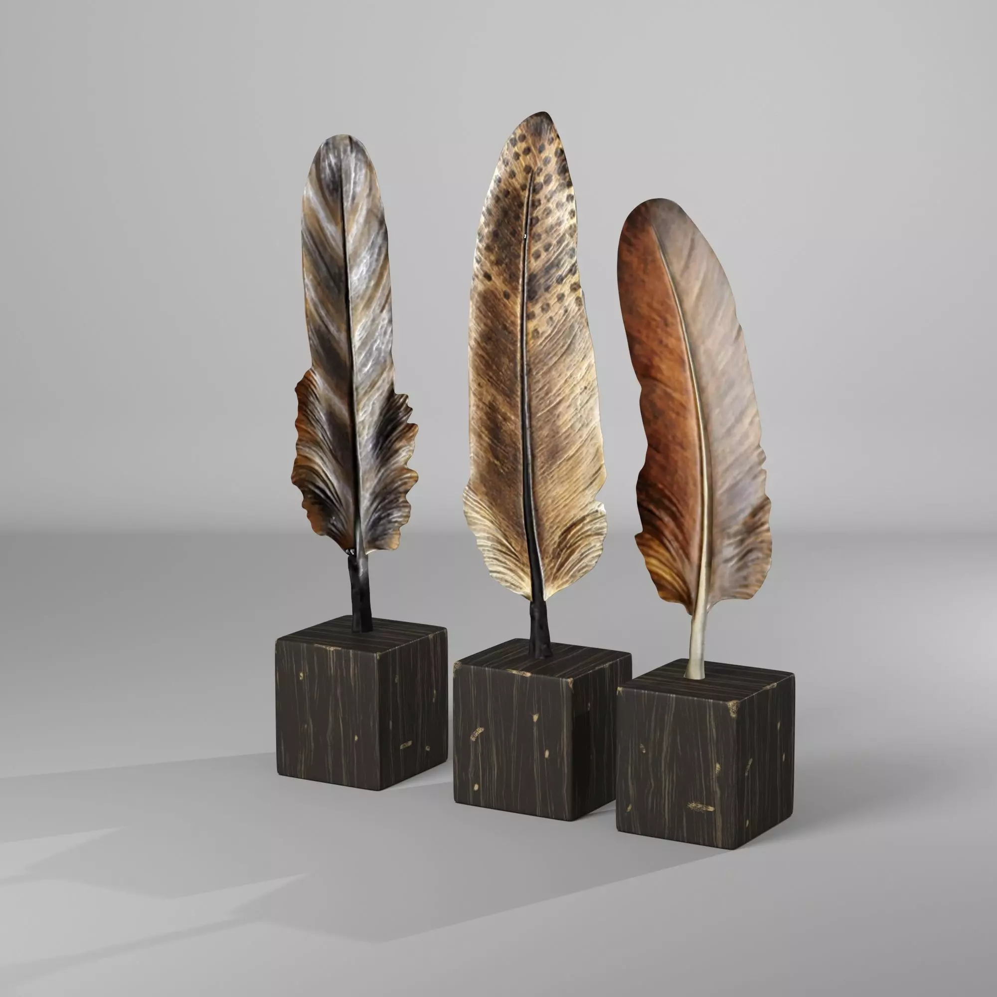 Paraiso Standing Feather on Base 3 Piece Sculpture Set 3D model