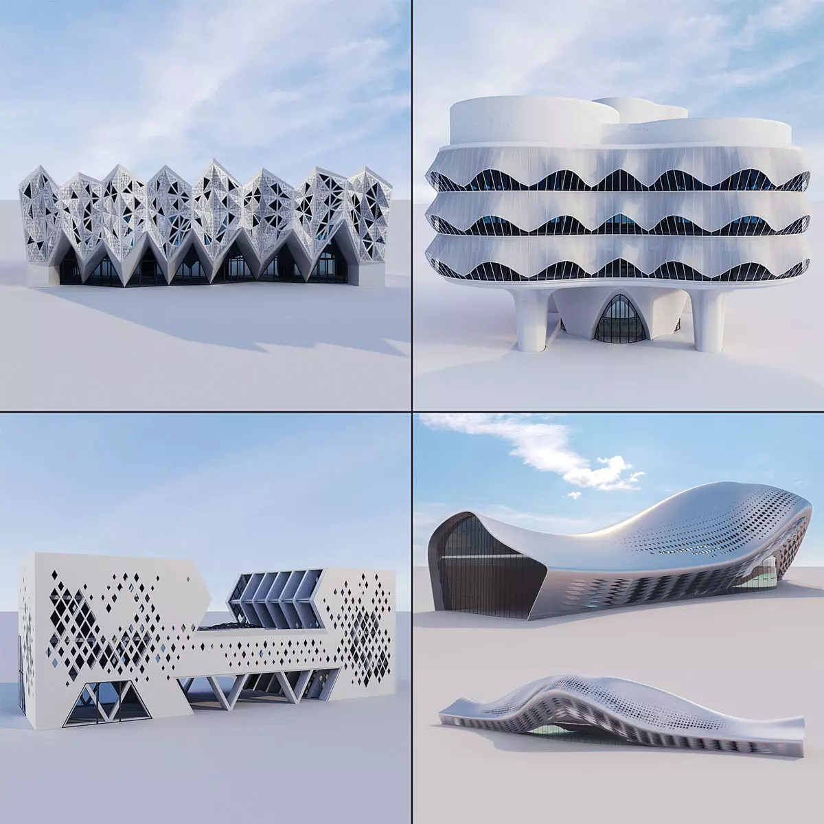 Futuristic building collection 4x 4 _0