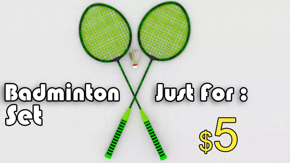Badminton Set Model  Racket  Shuttlecock  Low-poly 3D model_0