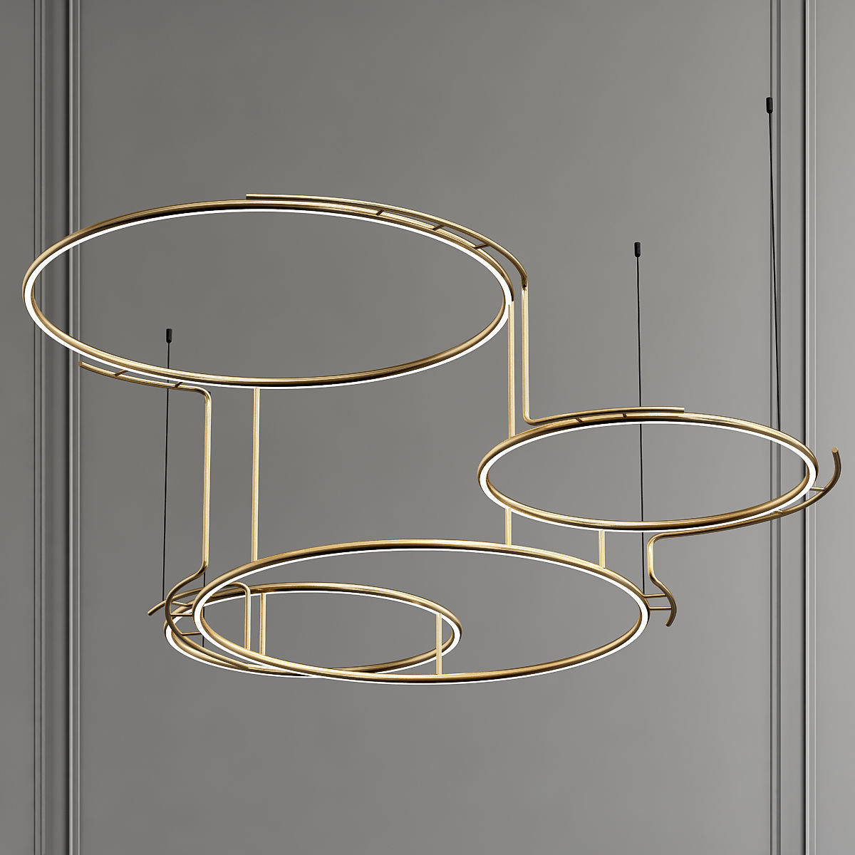 BROCHE chandelier with three circular circles hanging from ce... 3D model_1