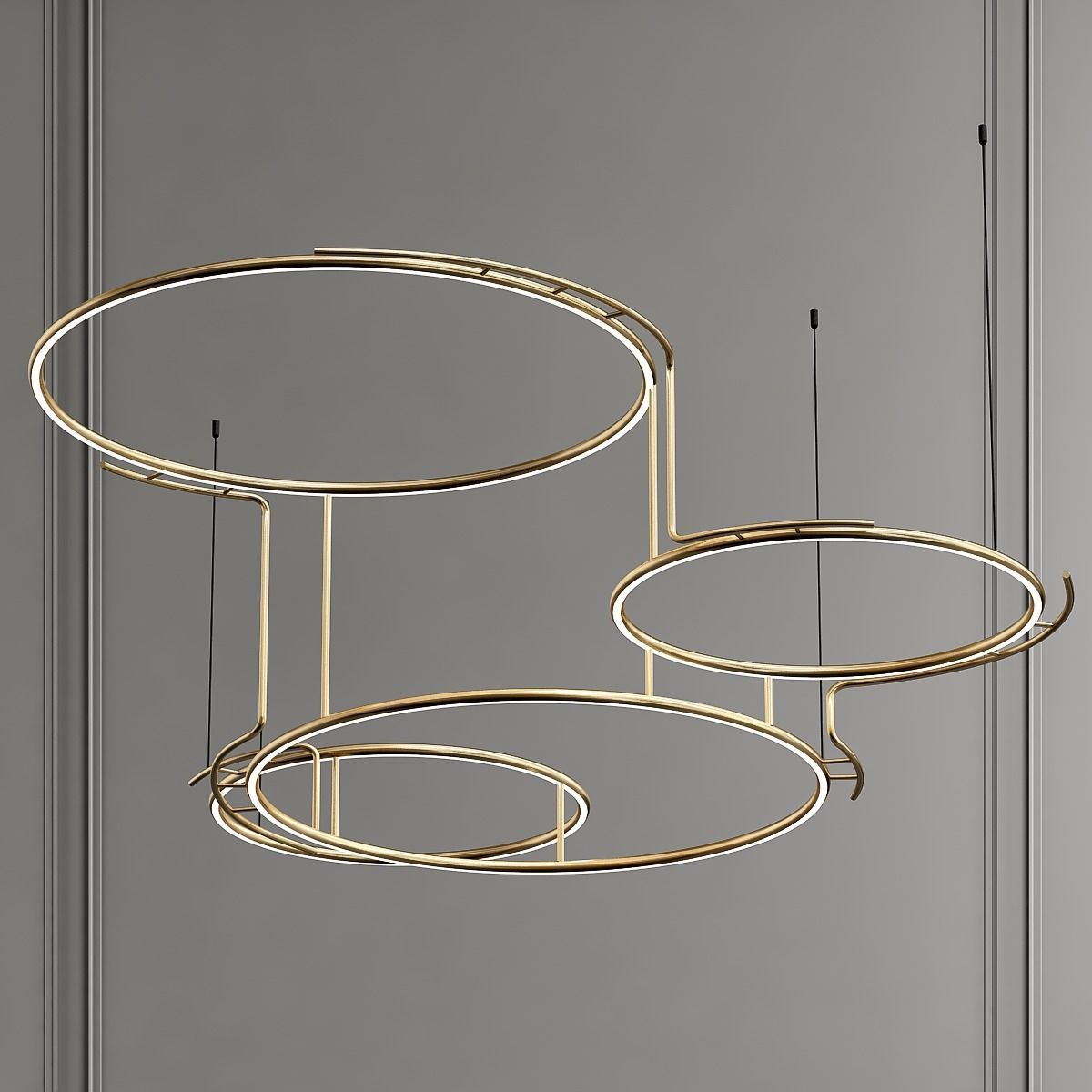 BROCHE chandelier with three circular circles hanging from ce... 3D model_4