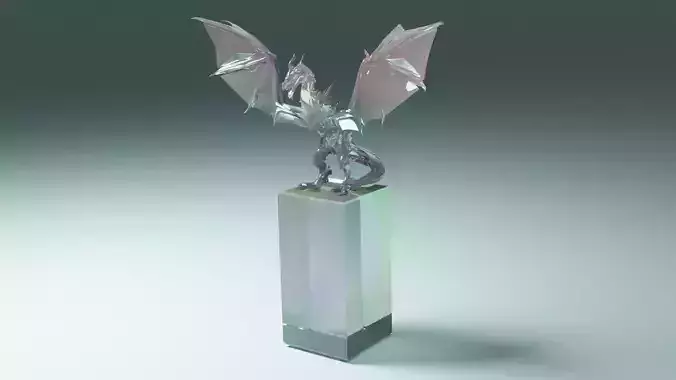 Medieval Glass Crystal Dragon Statue Game Ready PBR 3D printable