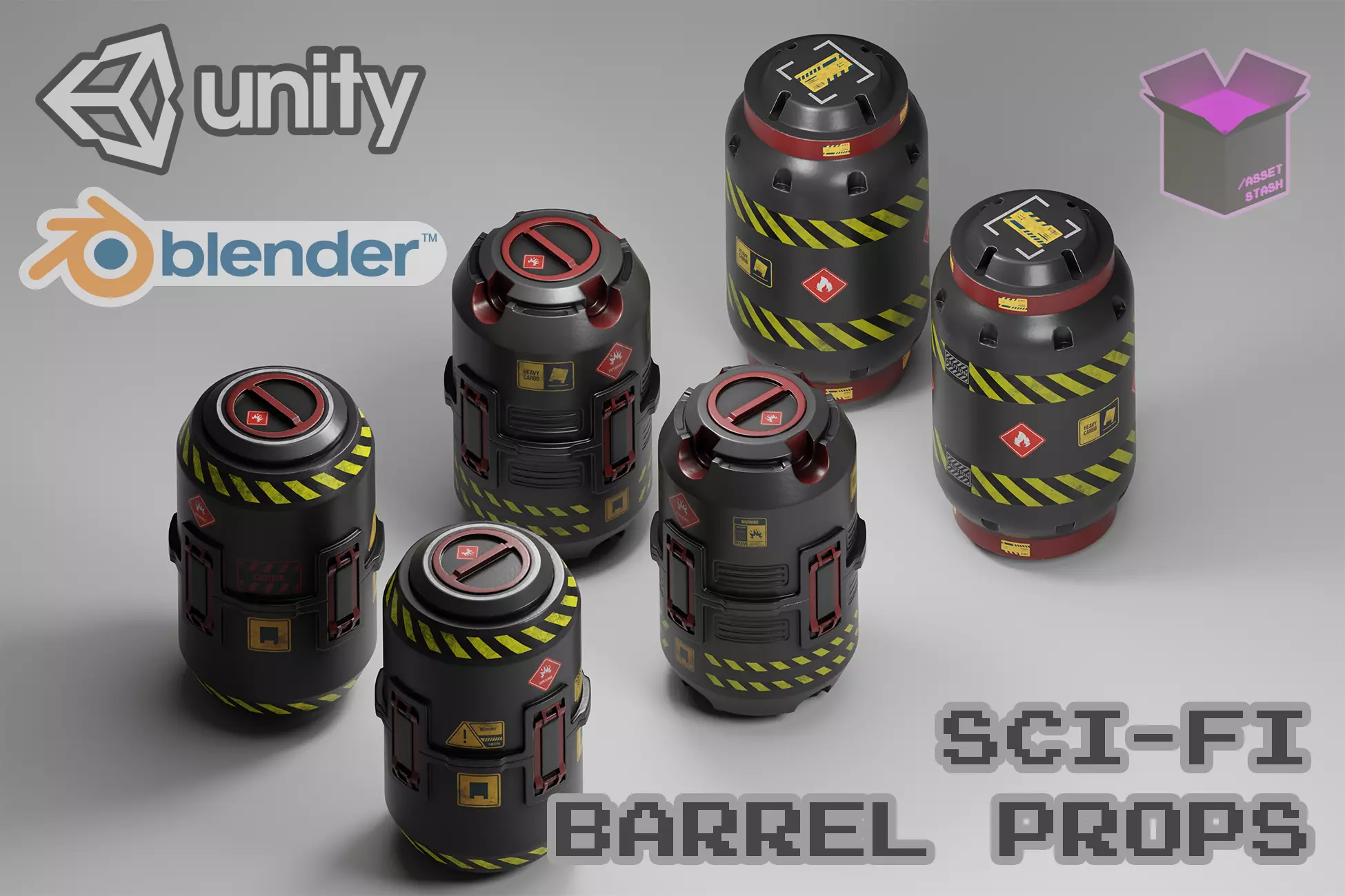3 Sci-Fi Barrels Free low-poly 3D model