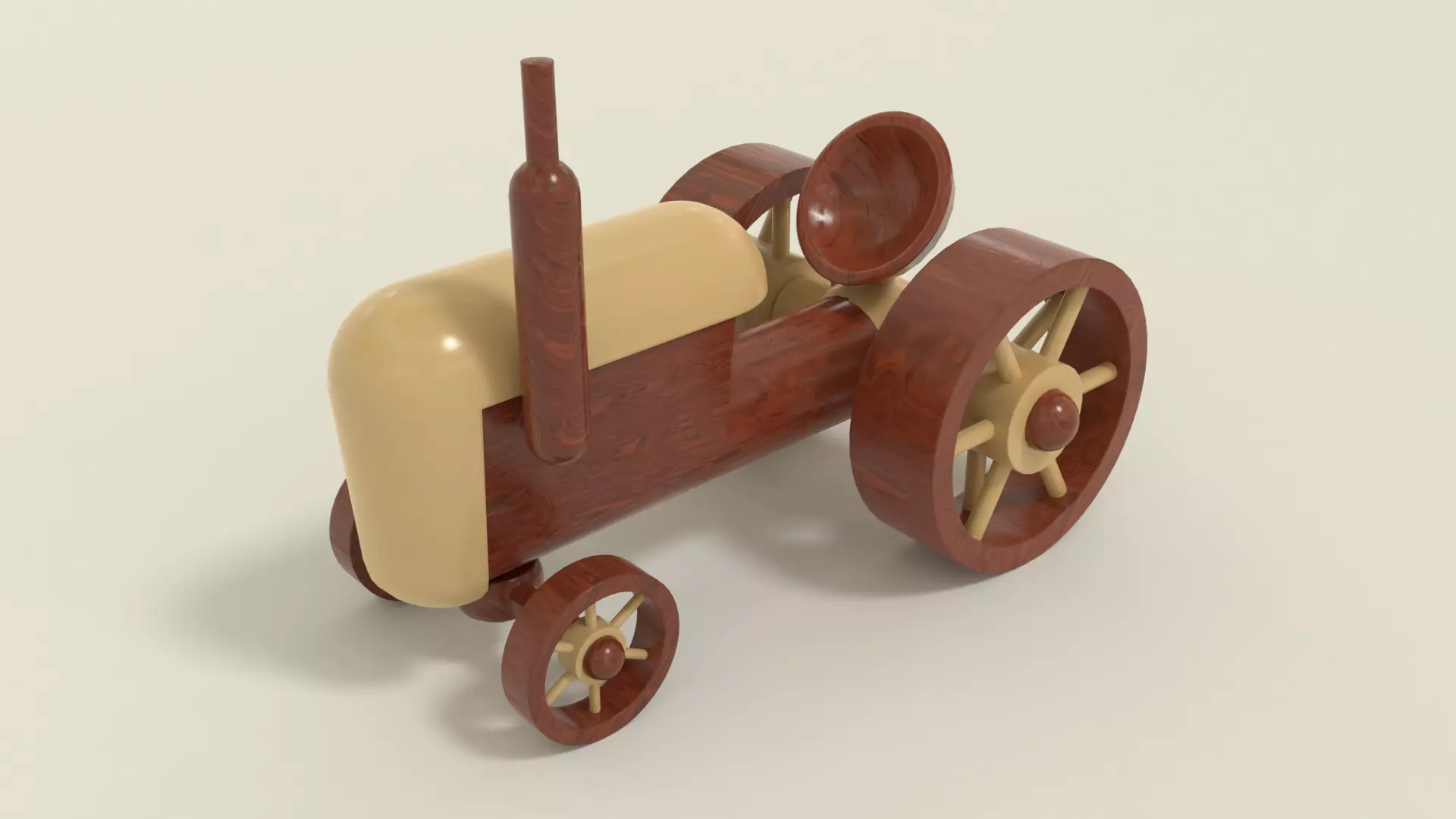 Wooden toy tractor 3D model_0