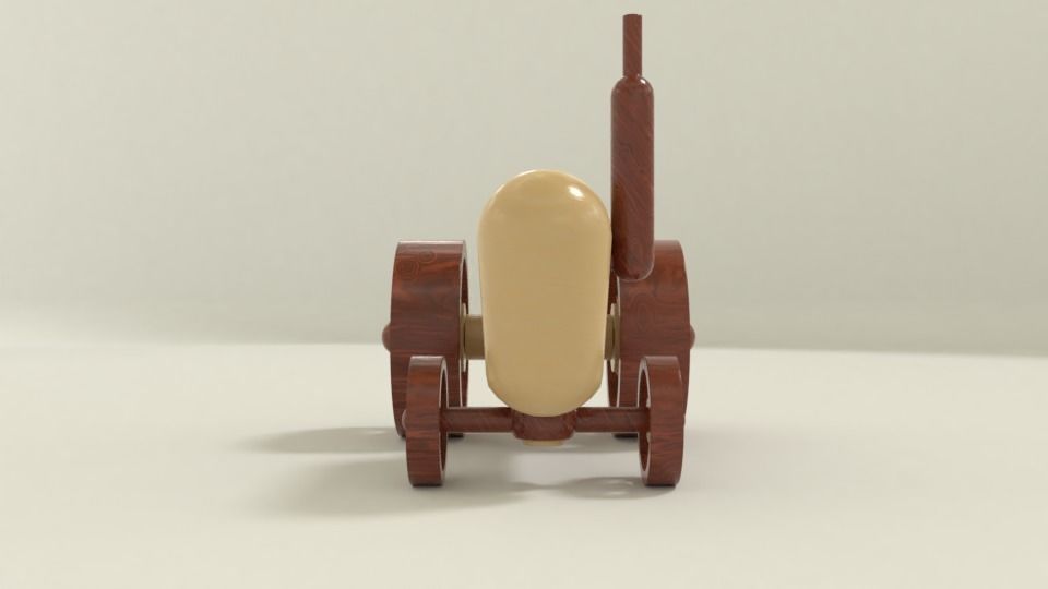 Wooden toy tractor 3D model_3
