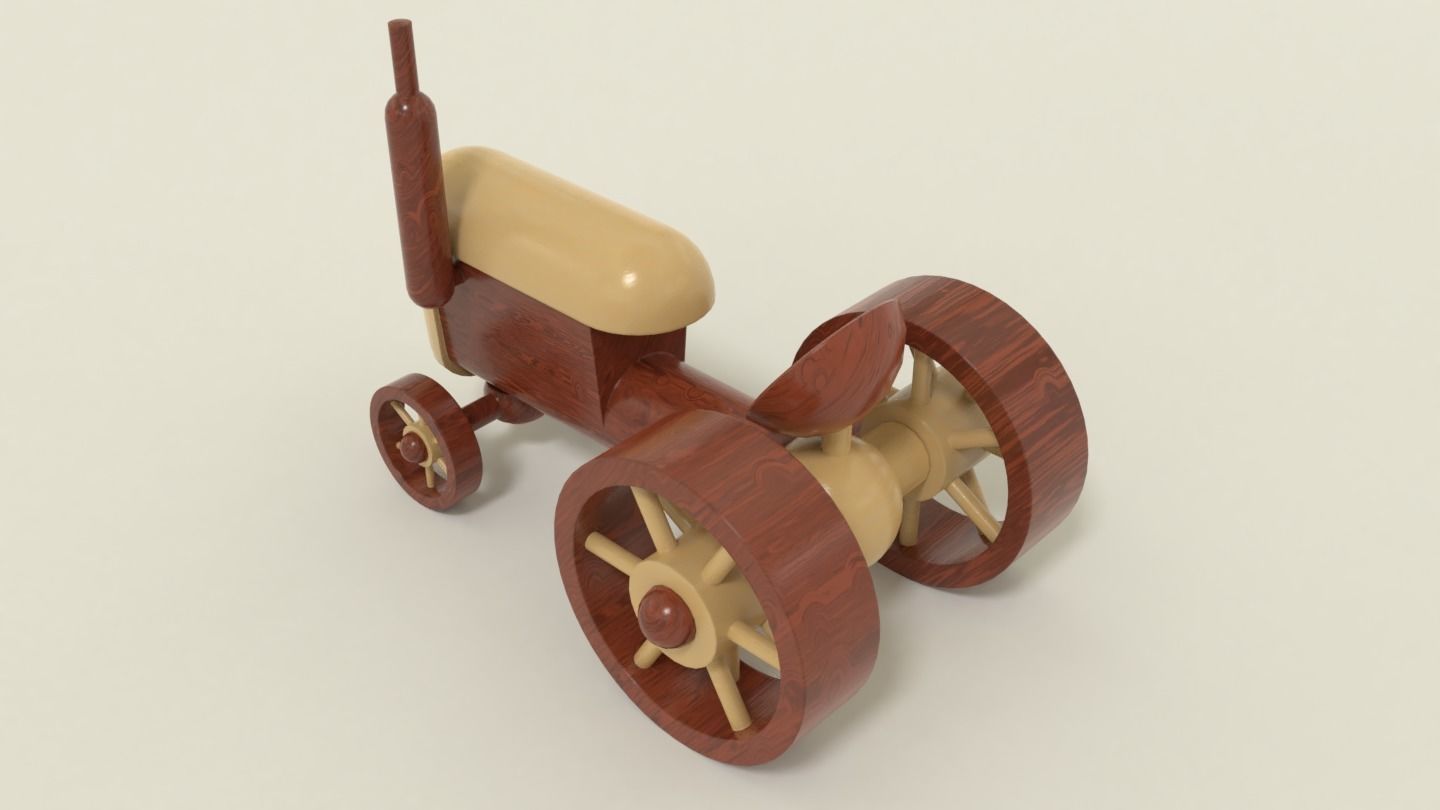Wooden toy tractor 3D model_1