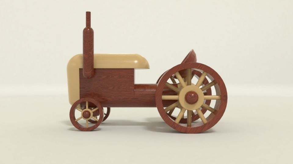 Wooden toy tractor 3D model_2