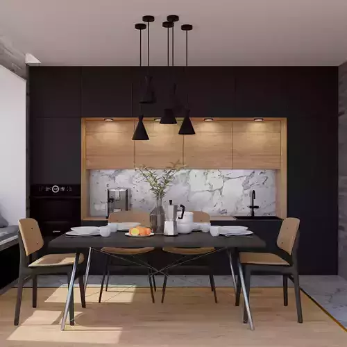 Low-poly modern realistic kitchen  Low-poly 3D model