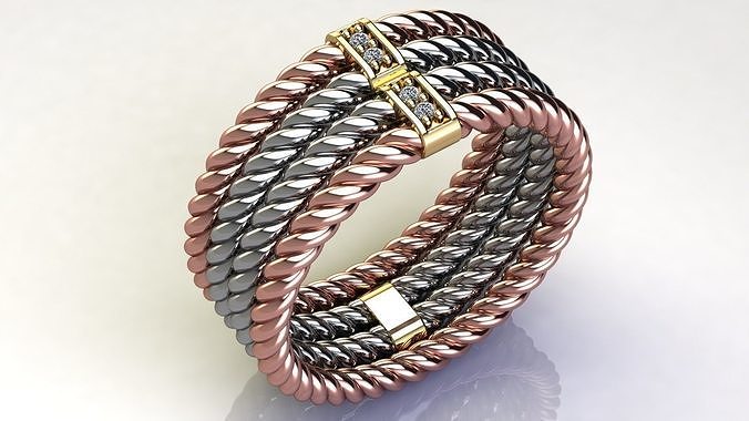 Origami 4-row Cable Ring with Diamonds 3D print model
