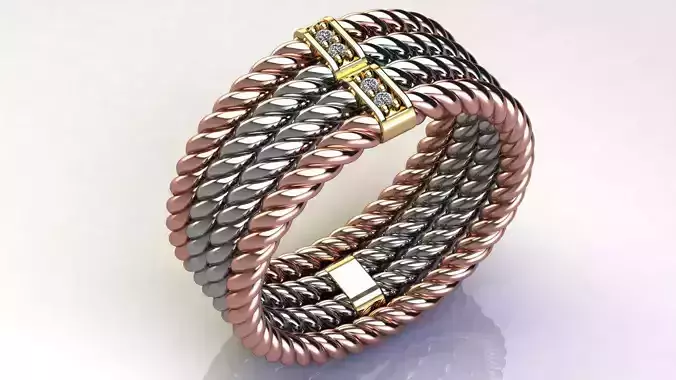 Origami 4-row Cable Ring with Diamonds