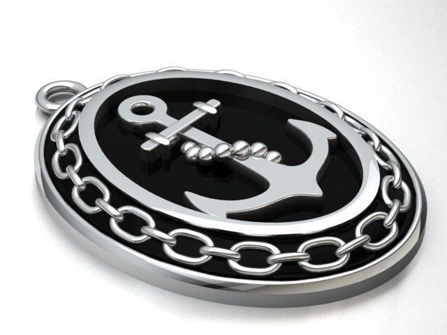 Anchor pendant with and chain 3D print model_10