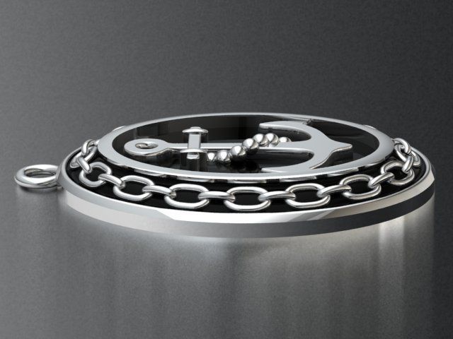 Anchor pendant with and chain 3D print model_7