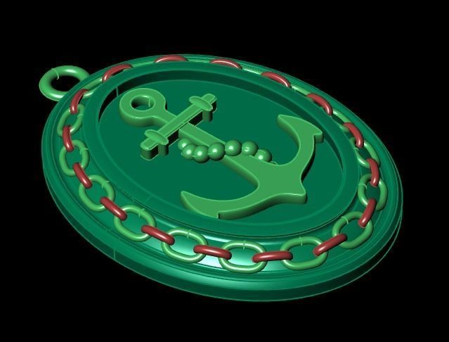 Anchor pendant with and chain 3D print model_16