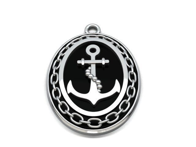 Anchor pendant with and chain 3D print model_5