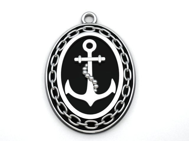 Anchor pendant with and chain 3D print model_3