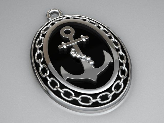 Anchor pendant with and chain 3D print model_1